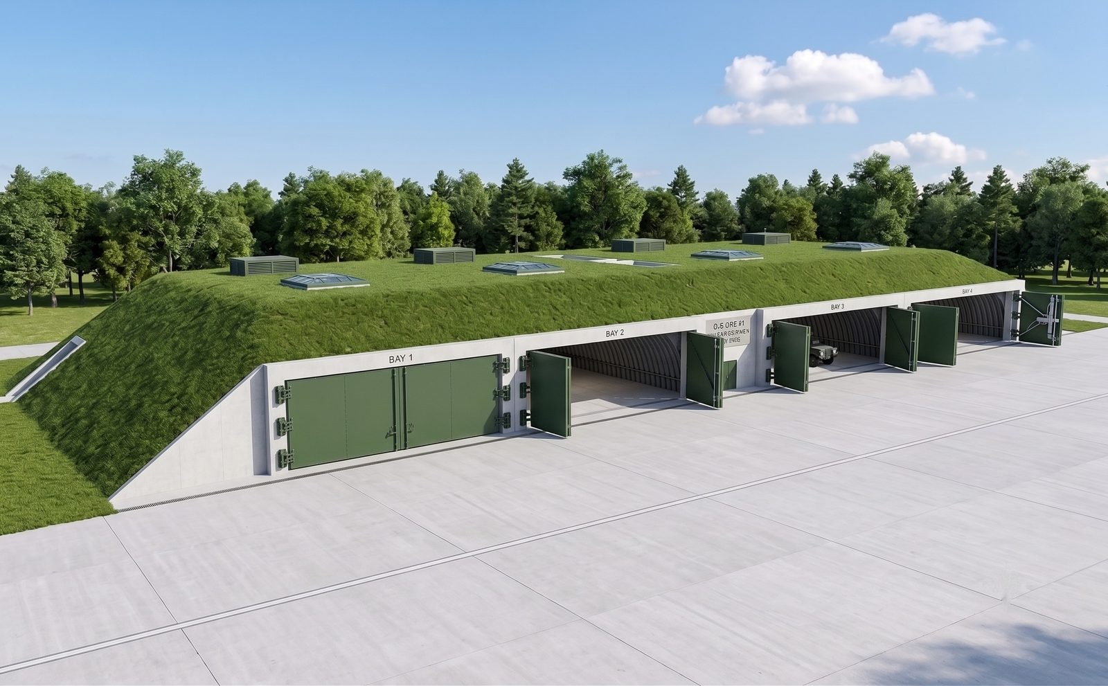 Multi-layer protective concept of a hardened aircraft shelter
