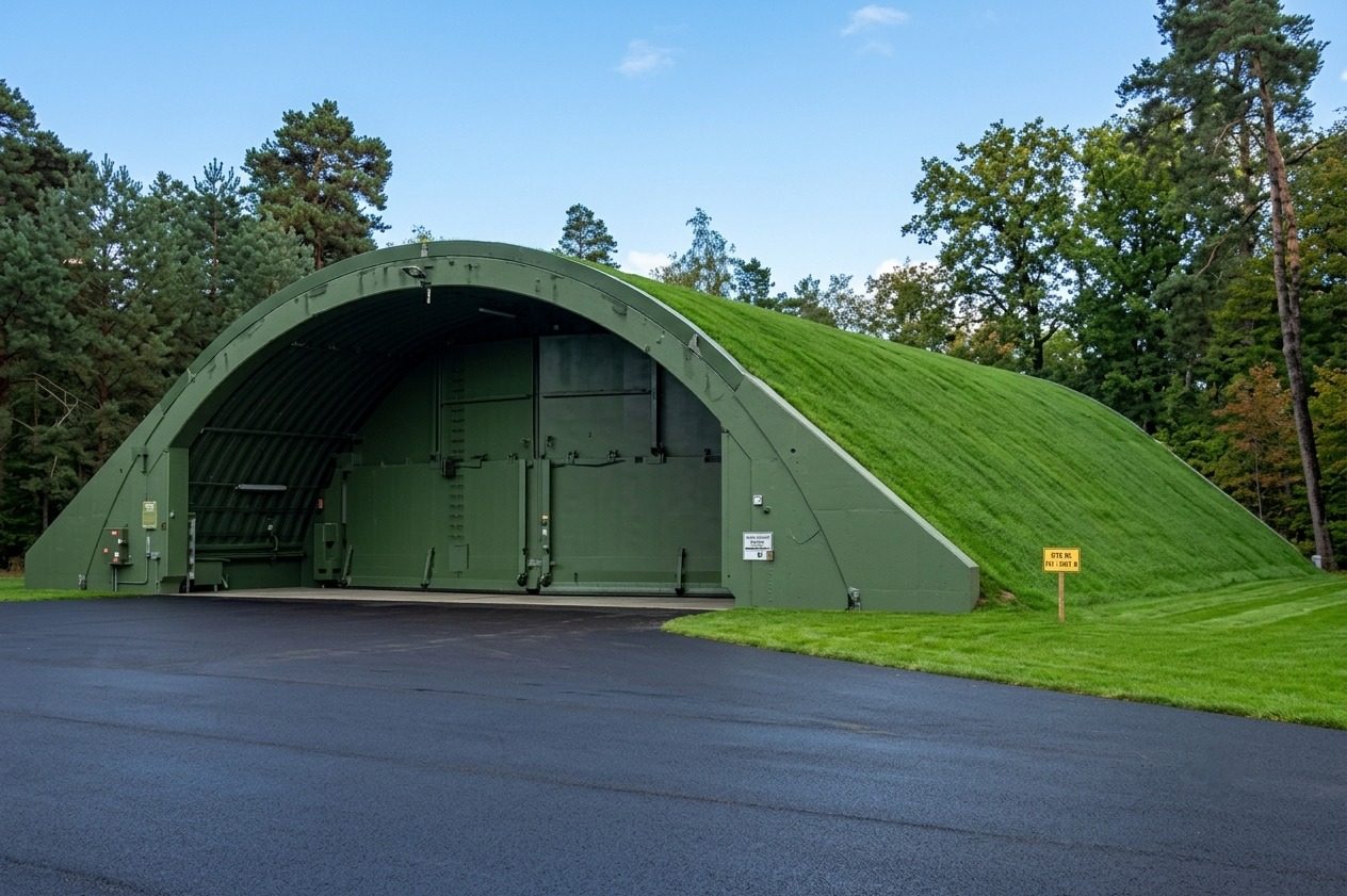Earth-covered hardened aircraft shelter
